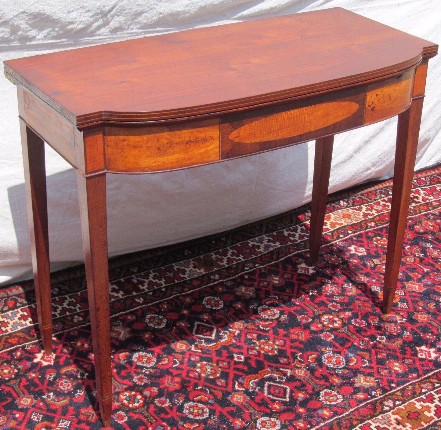 18TH CENTURY FEDERAL PORTSMOUTH NH  DUNLAP GAME TABLE-TIGER MAPLE & FLAME BIRCH