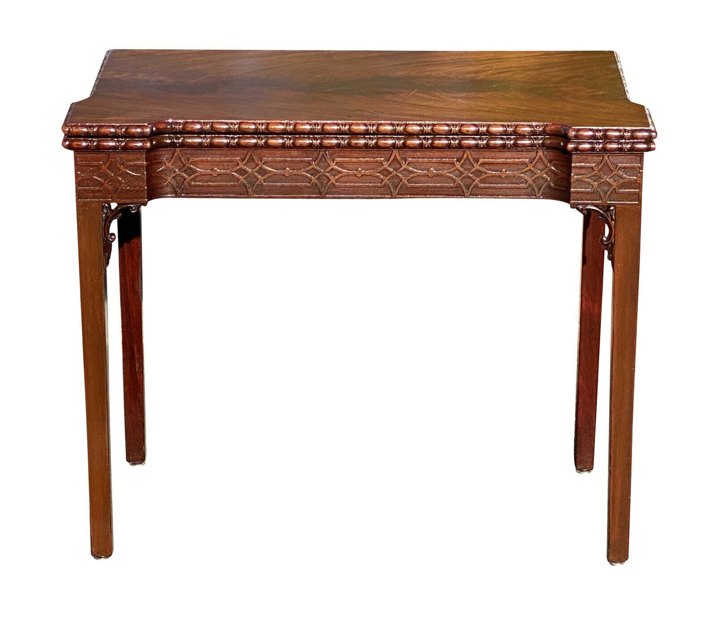 19th C Antique Irish Chinese Chippendale Mahogany Game Table W/ Concertina Legs