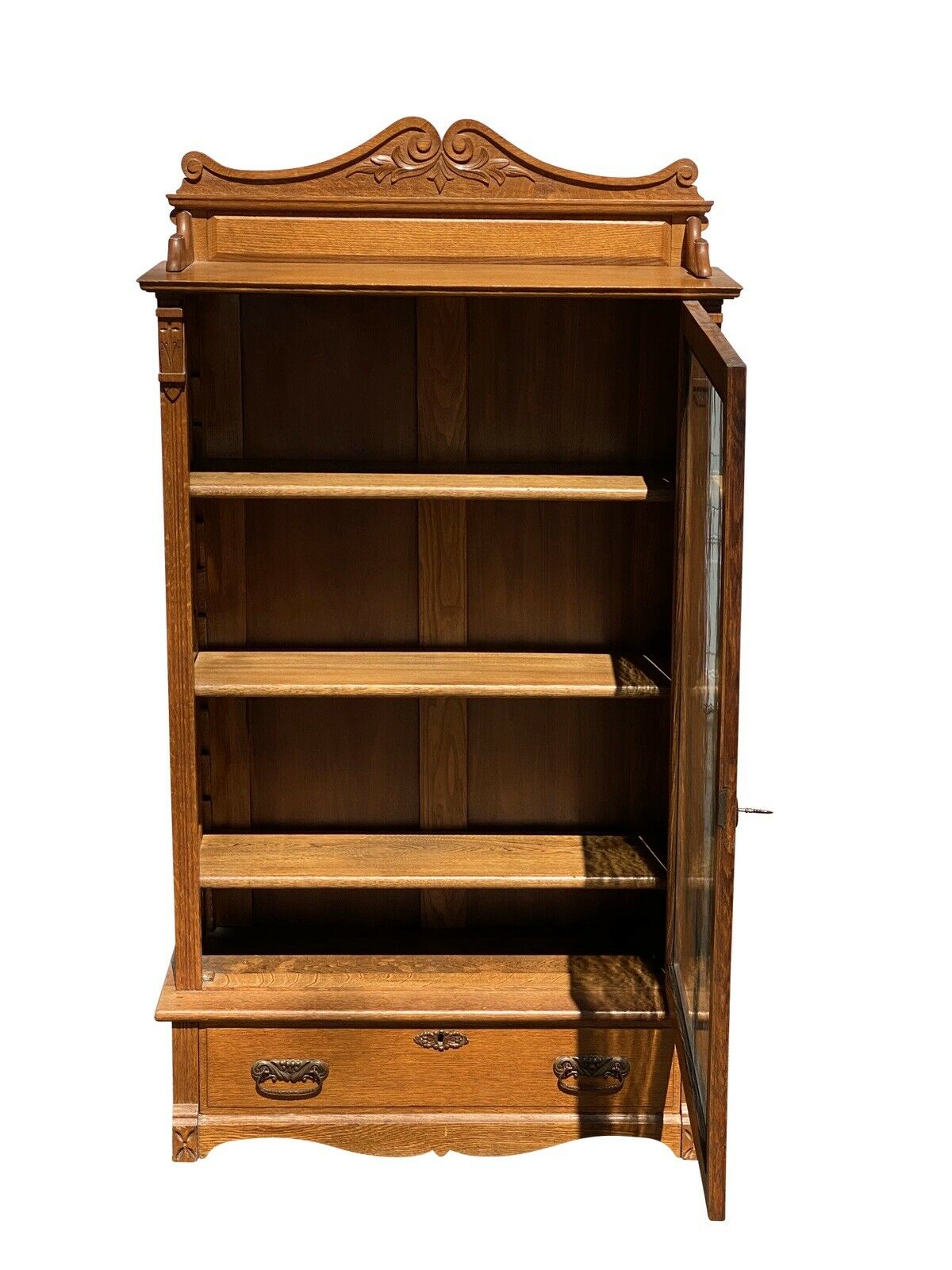 19TH C ANTIQUE TIGER OAK SINGLE DOOR VICTORIAN BOOKCASE ~ EXCEPTIONALLY CLEAN