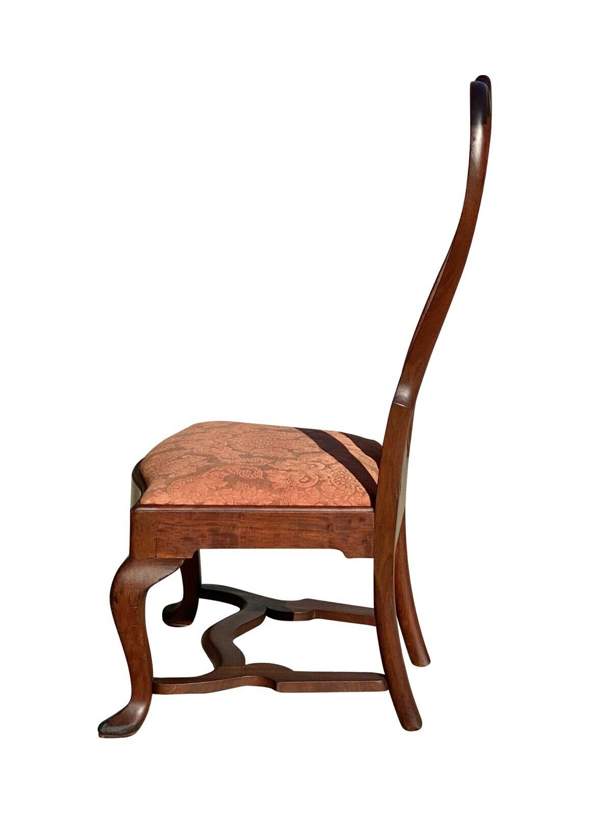 20th C Queen Anne Antique Style Boston Mahogany Side Chair W/ Flat Stretchers