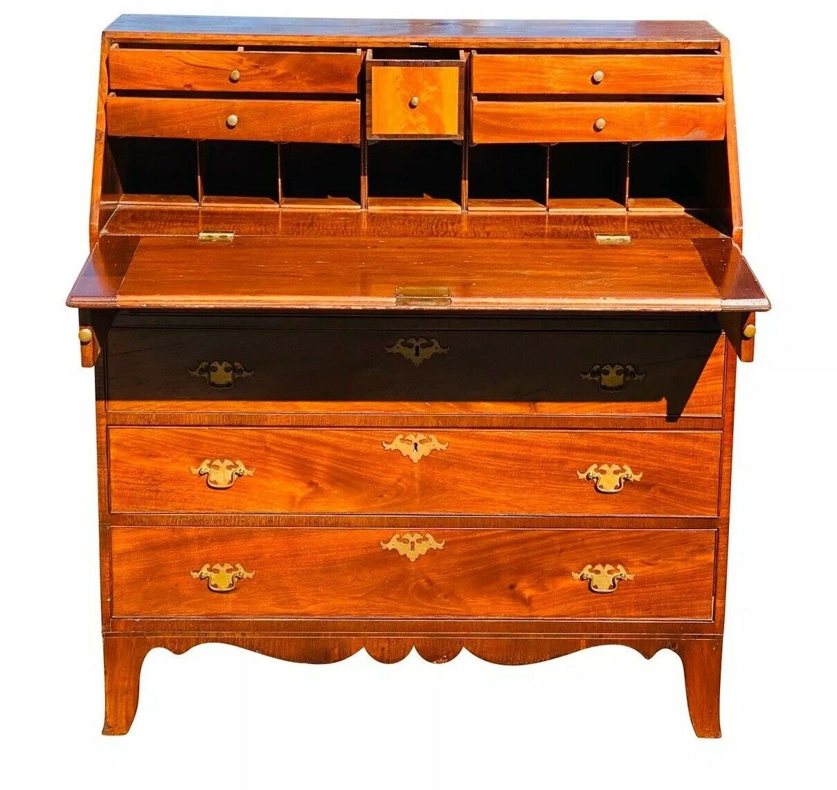 19TH C ANTIQUE AMERICAN HEPPLEWHITE MAHOGANY SLANT LID SECRETARY DESK