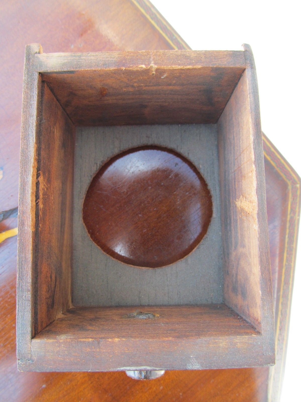 EXCEPTIONAL ANTIQUE FOLK ART INLAID SMOKING STAND WITH MATCHED INLAID HUMIDOR
