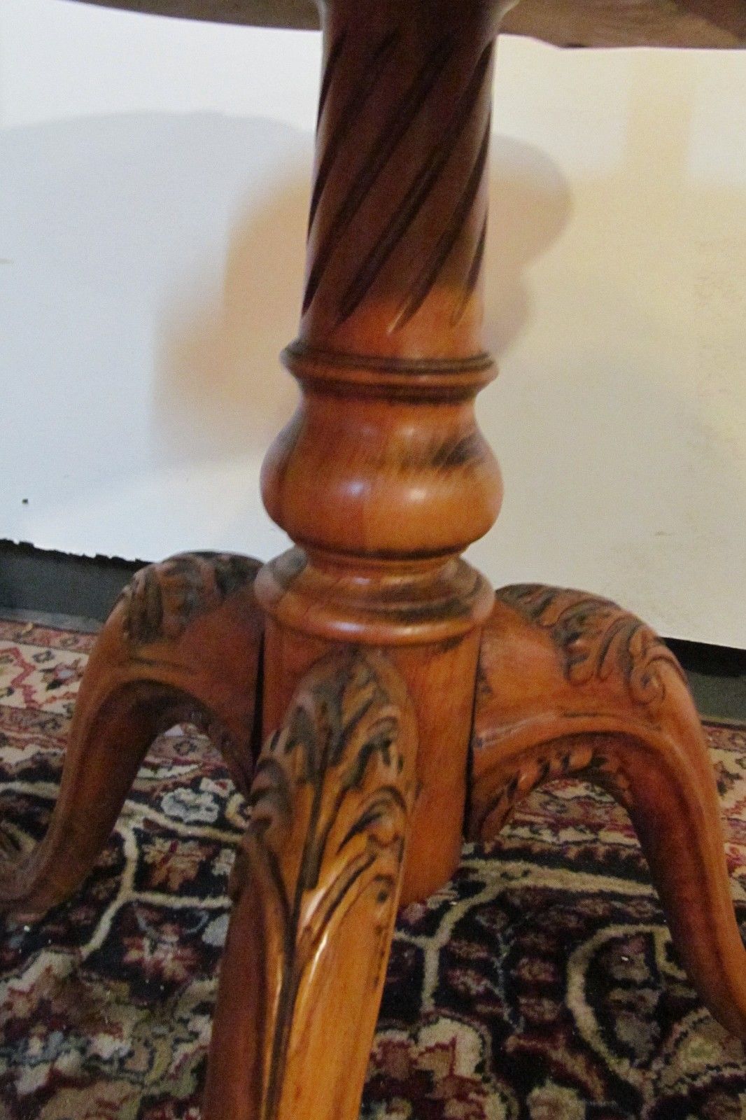FINE CUSTOM FRENCH CARVED SATINWOOD PIE CRUST 2 TIER TABLE W/SNAIL CARVED FEET