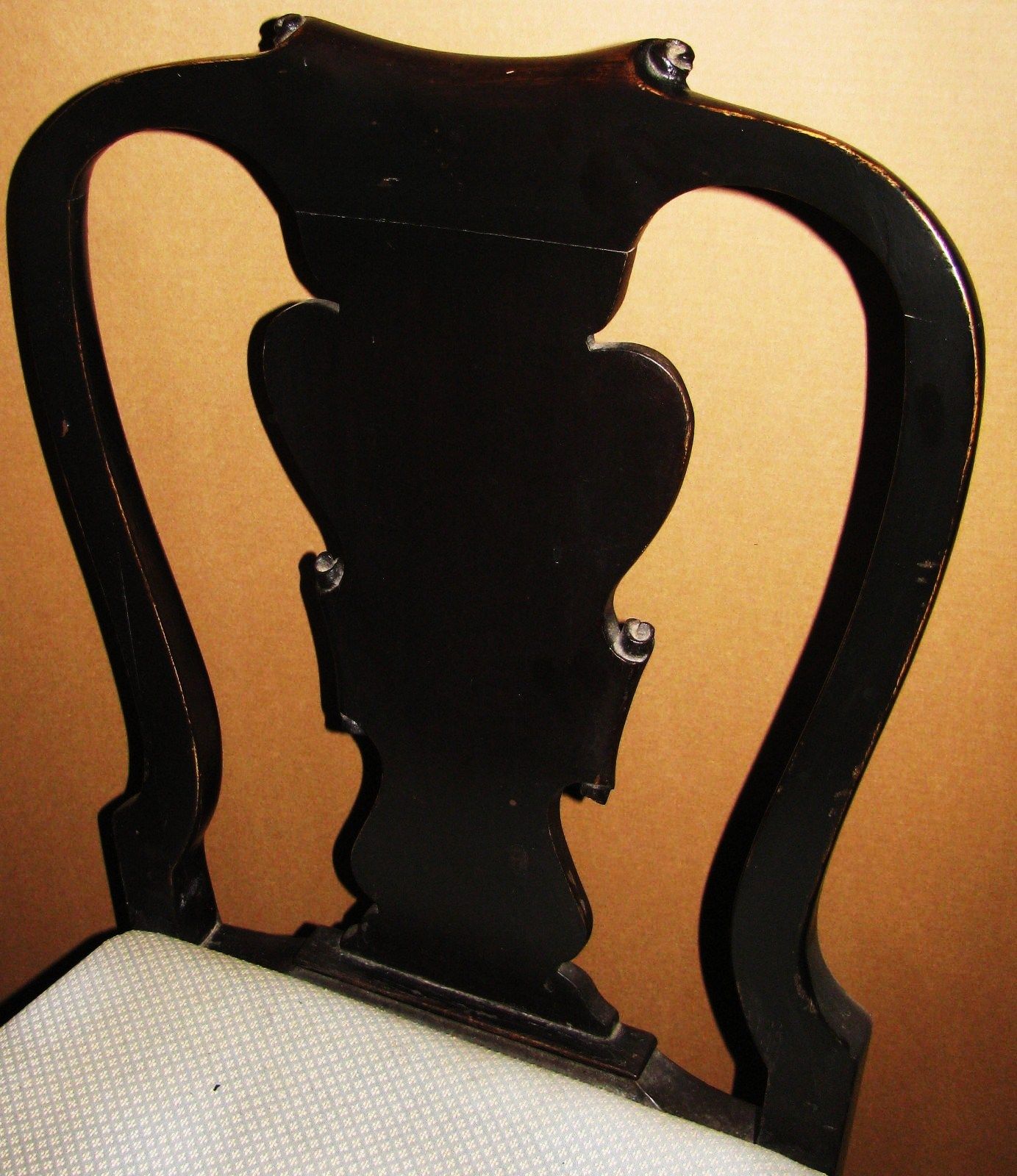 LATE 19TH CENTURY PAIR OF EBONIZED & CARVED QUEEN ANNE SPANISH FOOT SIDE CHAIRS