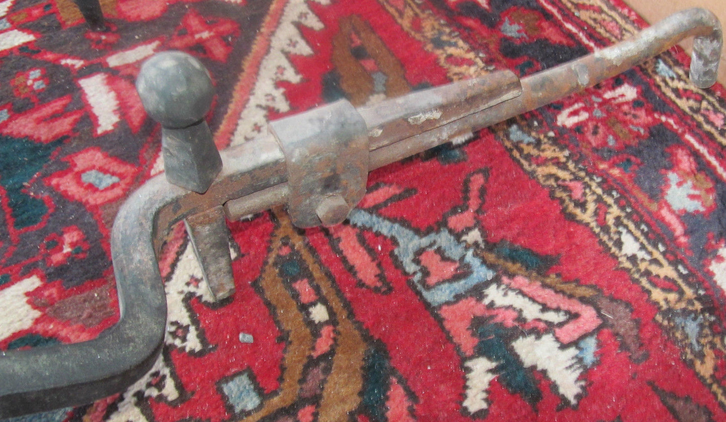 LARGE PAIR OF HAND HAMMERED ARTS & CRAFTS ANDIRONS WITH ADJUSTABLE FIREDOGS-