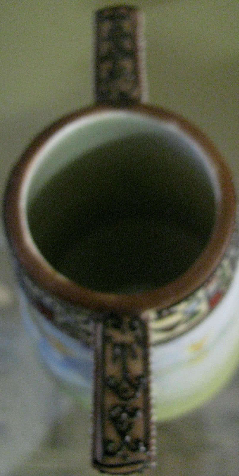 BEAUTIFUL GREEN SEAL NIPPON VASE WITH DESERT OASIS SCENE & MORIAGE APPLICATIONS