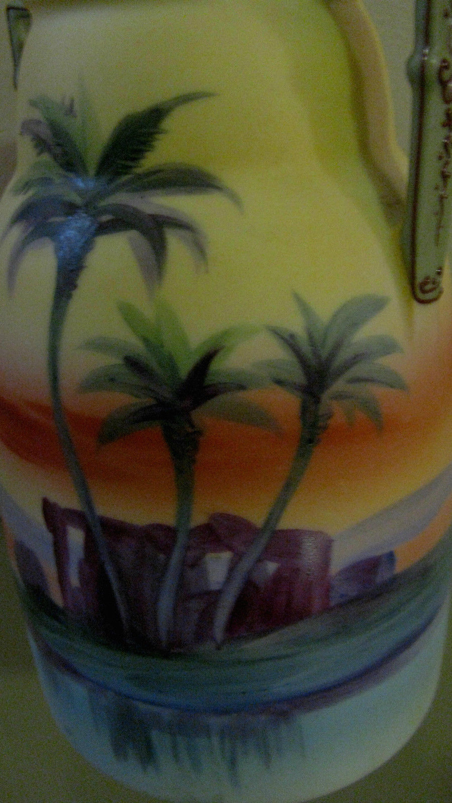 BEAUTIFUL GREEN SEAL NIPPON VASE WITH DESERT OASIS SCENE & MORIAGE APPLICATIONS