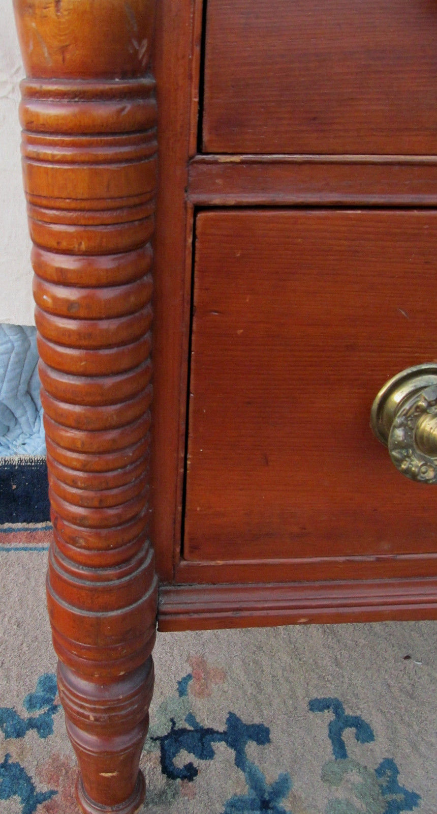 FINE 1790 SHERATON PINE & MAPLE DRESSER W/RING TURNED COLUMNS N.H. EXCEPTIONAL!