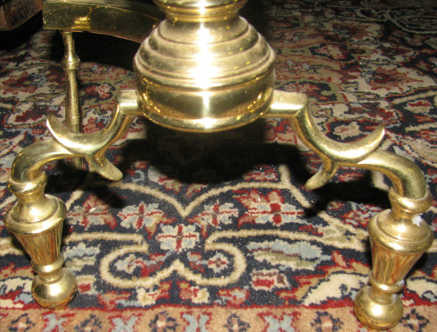 PAIR OF CHIPPENDALE STYLE BRASS ANDIRONS ON BALL FEET - EXCEPTIONAL
