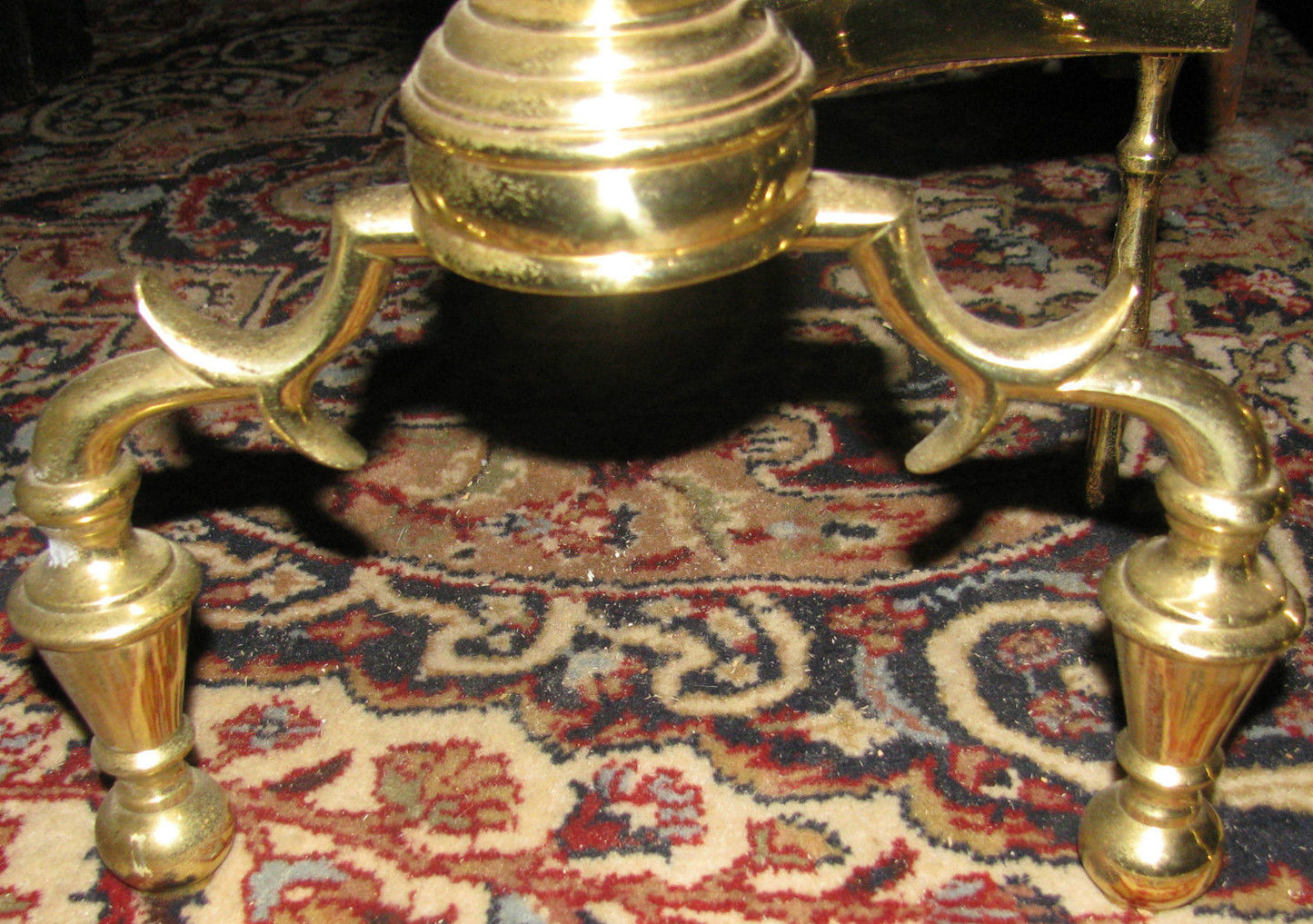 PAIR OF CHIPPENDALE STYLE BRASS ANDIRONS ON BALL FEET - EXCEPTIONAL