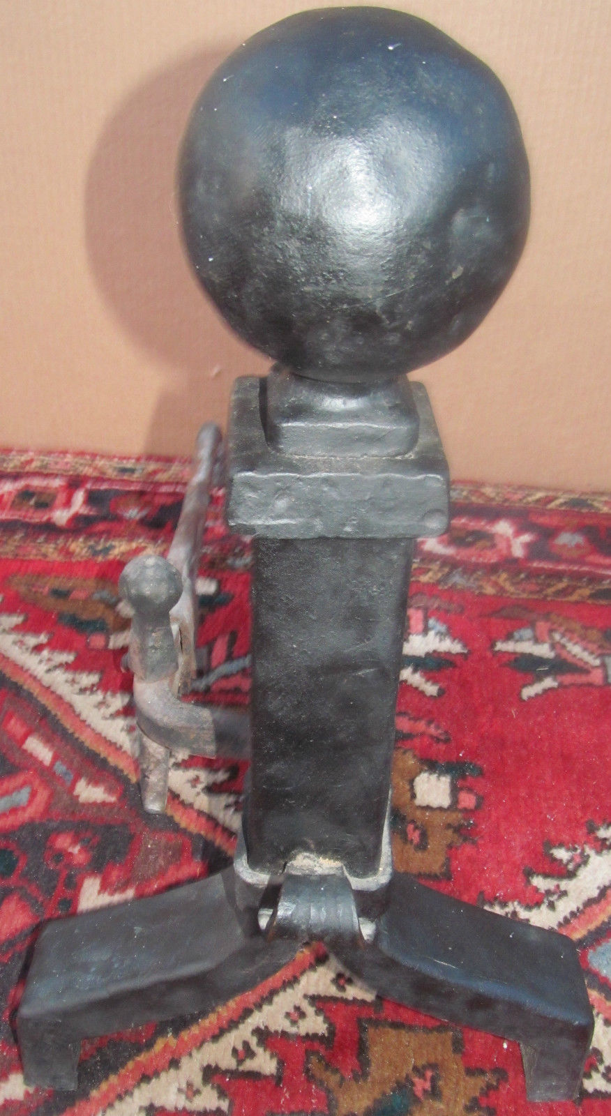 LARGE PAIR OF HAND HAMMERED ARTS & CRAFTS ANDIRONS WITH ADJUSTABLE FIREDOGS-