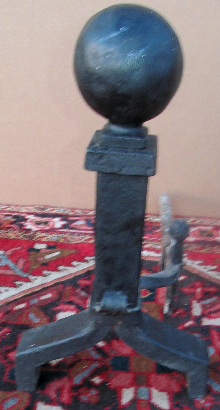 LARGE PAIR OF HAND HAMMERED ARTS & CRAFTS ANDIRONS WITH ADJUSTABLE FIREDOGS-