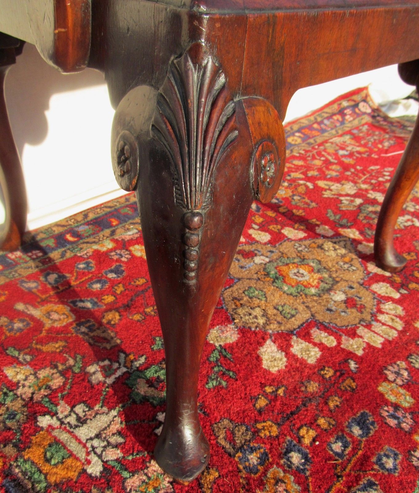 EXCEPTIONAL QUEEN ARM CARVED ARM CHAIR IN BURLED WALNUT WITH SLIPPER FEET-LOOK!
