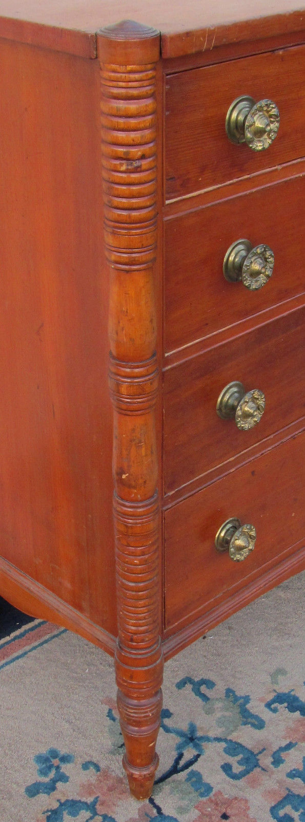 FINE 1790 SHERATON PINE & MAPLE DRESSER W/RING TURNED COLUMNS N.H. EXCEPTIONAL!