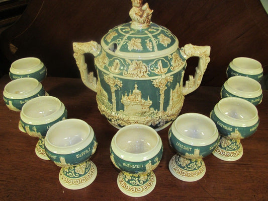 11 PIECE GERMAN CIDER SET - SCENES OF FAMOUS GERMAN CASTLES - Bay Colony Antiques Porcelain