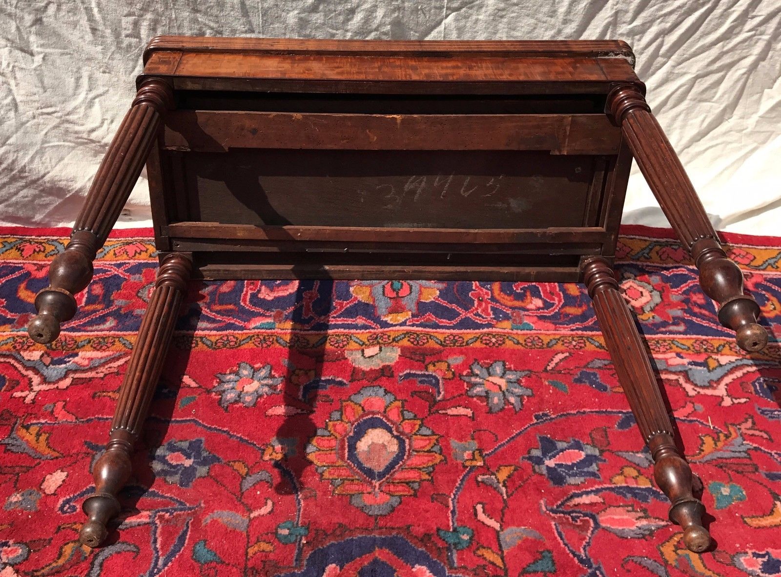 1810'S SHERATON CARD TABLE IN FIDDLEBACK MAHOGANY WITH HIDDEN DRAWER - Bay Colony Antiques Antiques:Furniture:Tables:1800 - 1899