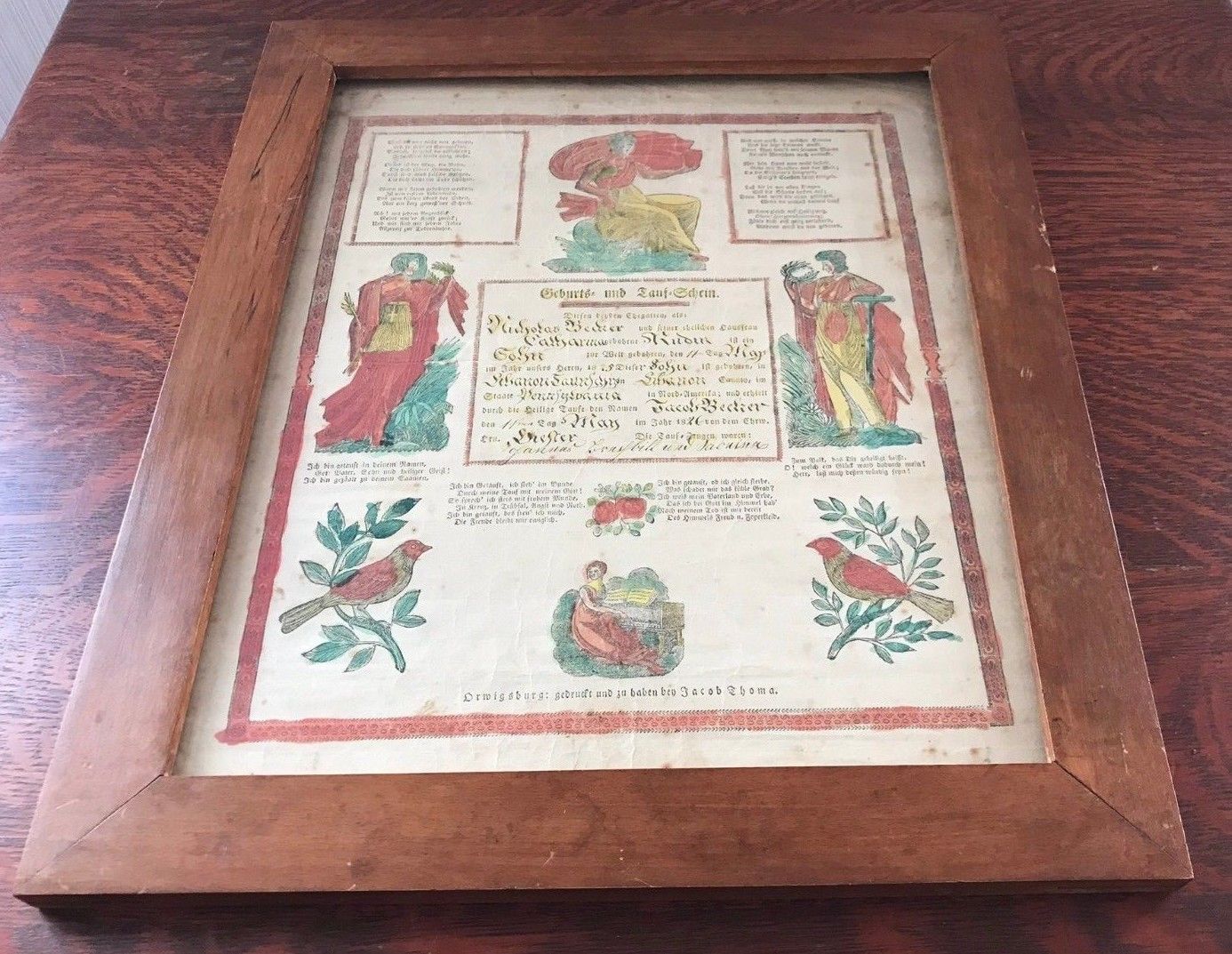 1826 PENNSYLVANIA DUTCH FRAKTUR OF JACOB BECKER - Bay Colony Antiques Antiques:Decorative Arts:Other Antique Decorative Arts