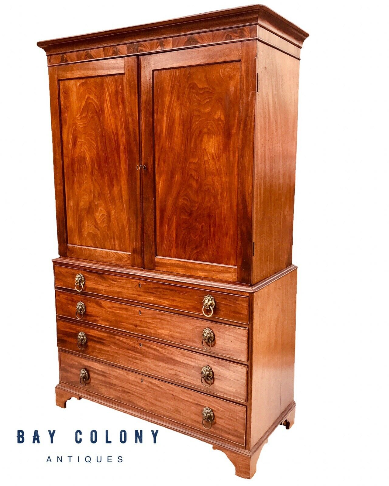 18TH C AMERICAN MAHOGANY CHIPPENDALE ANTIQUE LINEN PRESS / WARDROBE ~ RARE NYC - Bay Colony Antiques Antiques:Furniture:Desks & Secretaries:Pre-1800