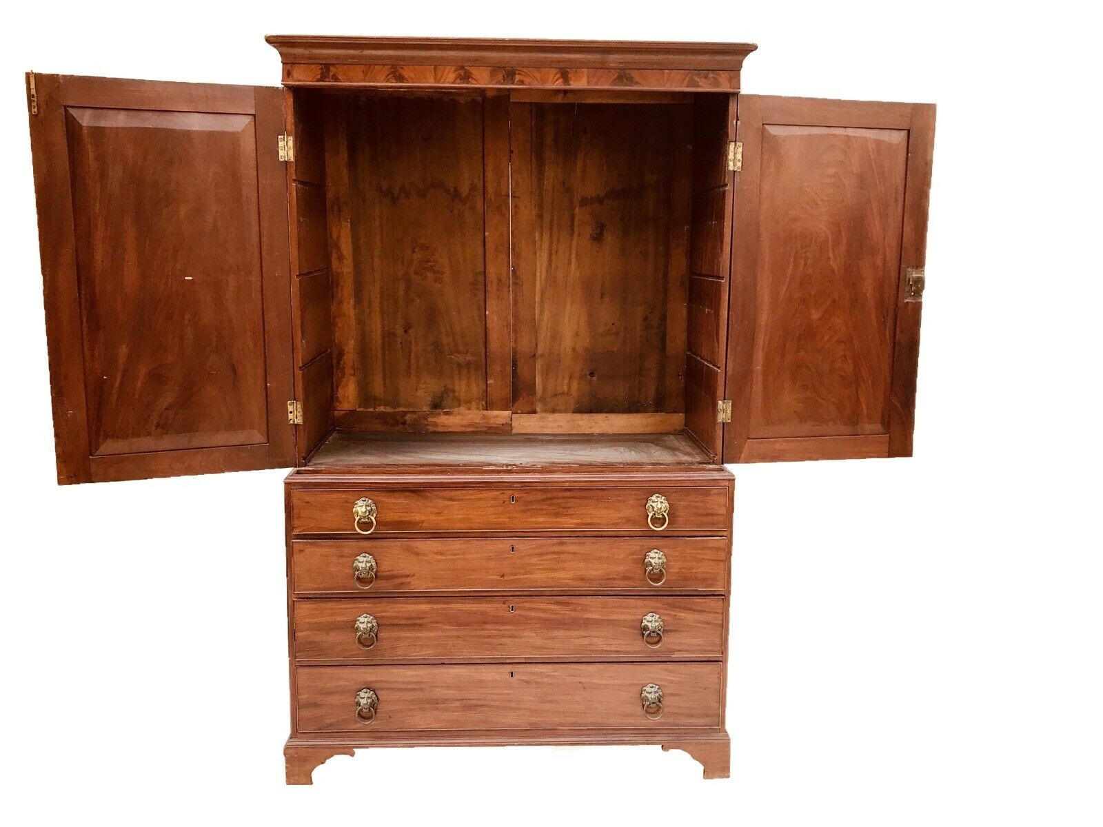 18TH C AMERICAN MAHOGANY CHIPPENDALE ANTIQUE LINEN PRESS / WARDROBE ~ RARE NYC - Bay Colony Antiques Antiques:Furniture:Desks & Secretaries:Pre-1800