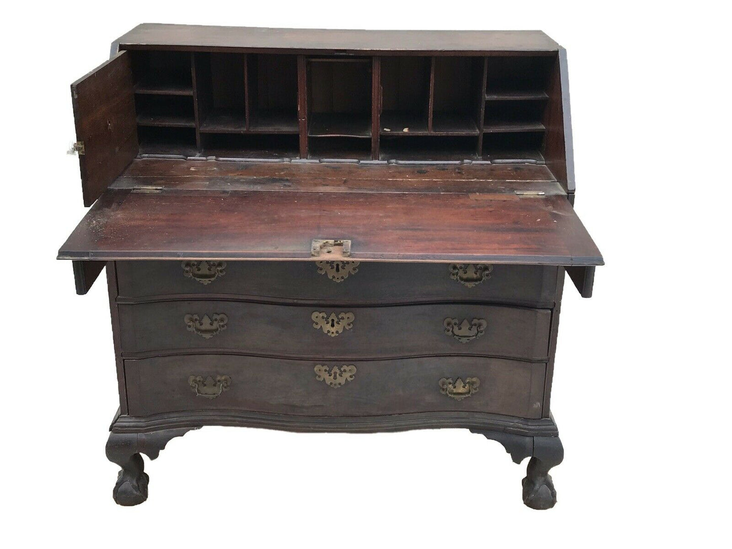 18th C Antique Boston Chippendale Black Walnut Oxbow Slant Lid Secretary Desk - Bay Colony Antiques Antiques:Furniture:Desks & Secretaries:Pre-1800