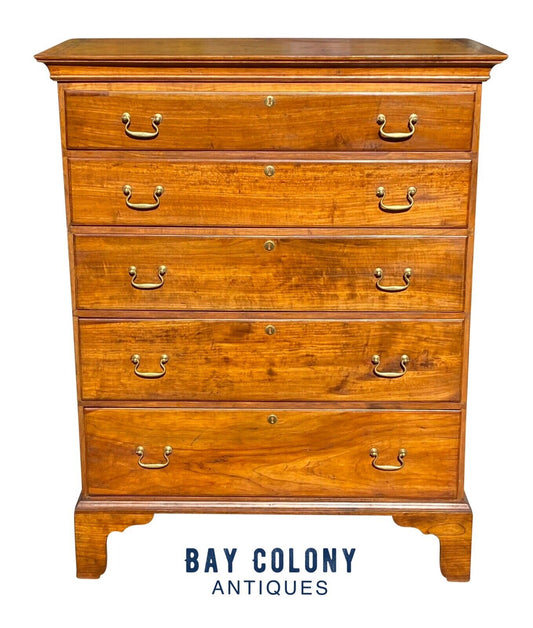 18th C Antique Cherry New England Chippendale Chest of Drawers / Dresser - Bay Colony Antiques Antiques:Furniture:Dressers & Chests of Drawers