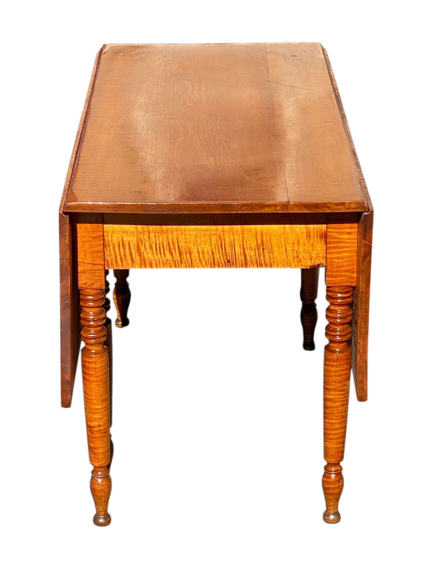 Antique Sheraton Tiger Maple Drop Leaf Dining Table