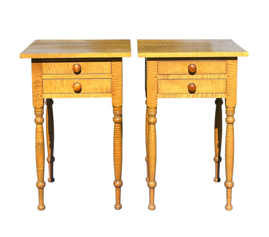 Pair of Federal Style Tiger Maple Two Drawer Nightstands