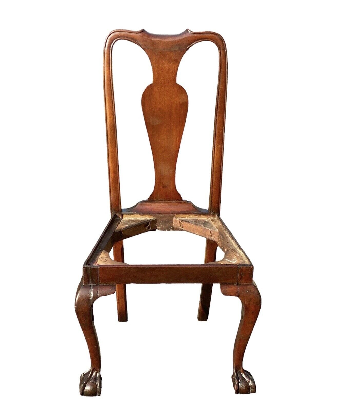 Antique Queen Anne Mahogany Side Chair With Carved Ball & Claw Feet