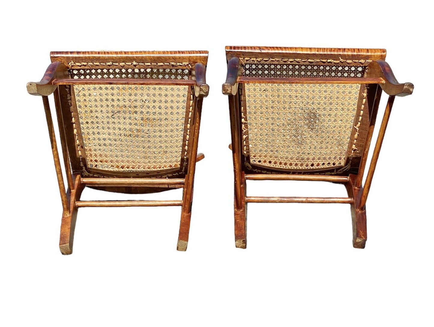 Antique Pair of Tiger Maple & Bird's Eye Maple Side Chairs with Cane Seats