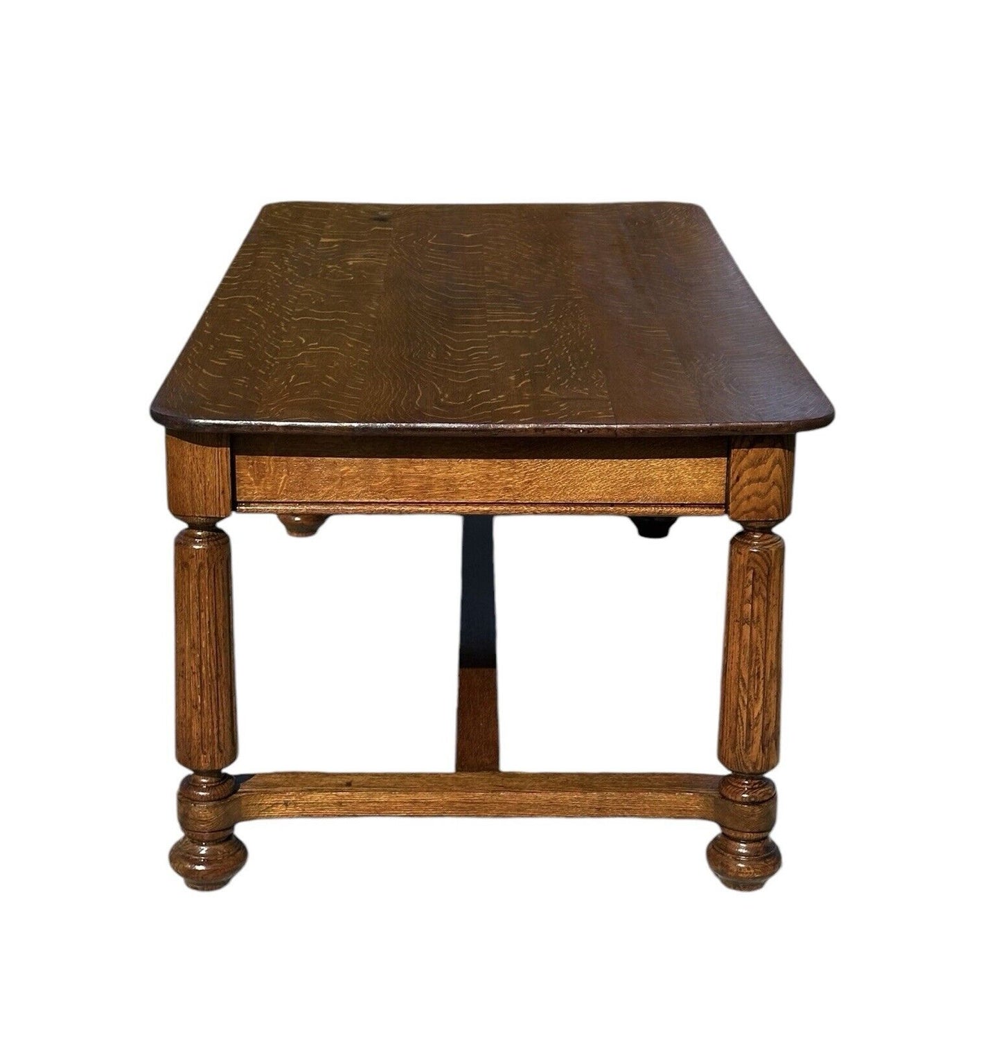 Antique Victorian Tiger Oak Library Table With Two Drawers - Six Feet Long