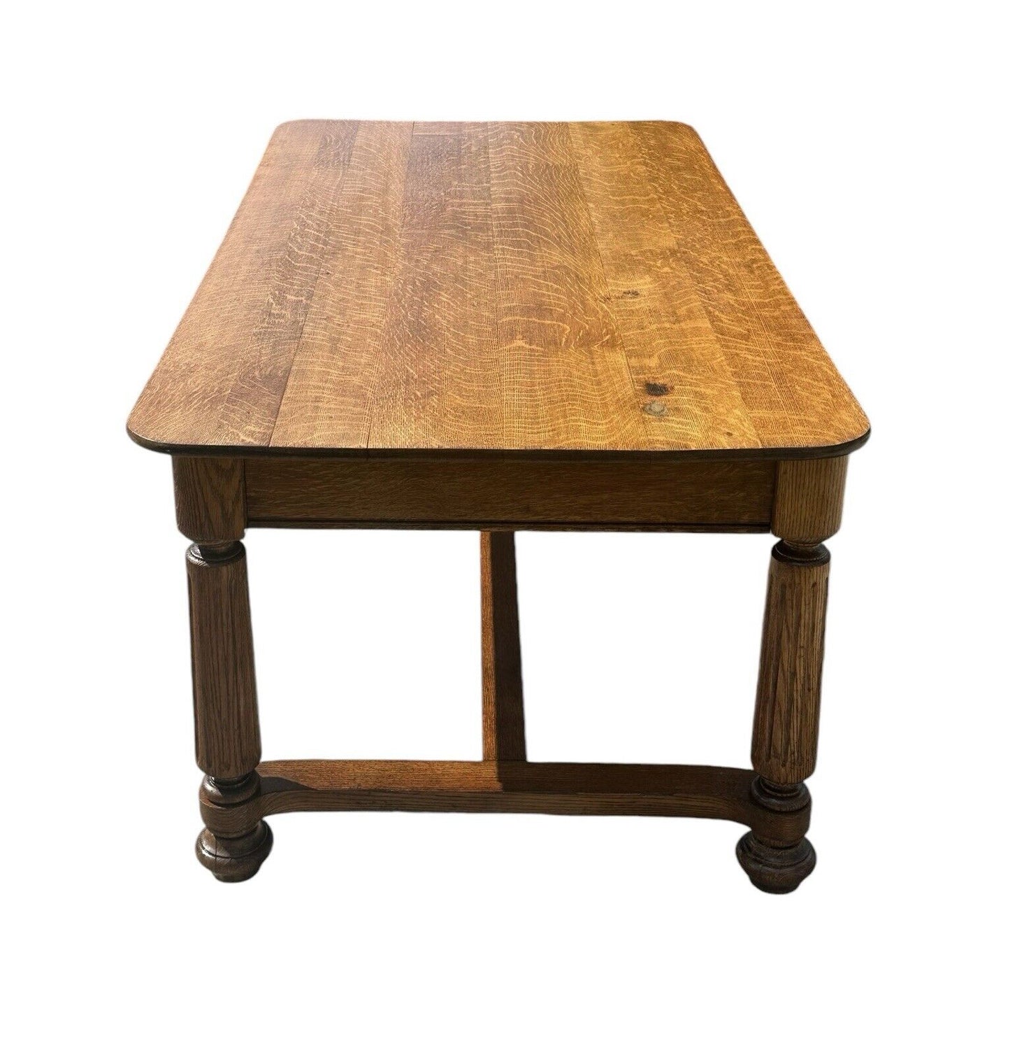 Antique Victorian Tiger Oak Library Table With Two Drawers - Six Feet Long