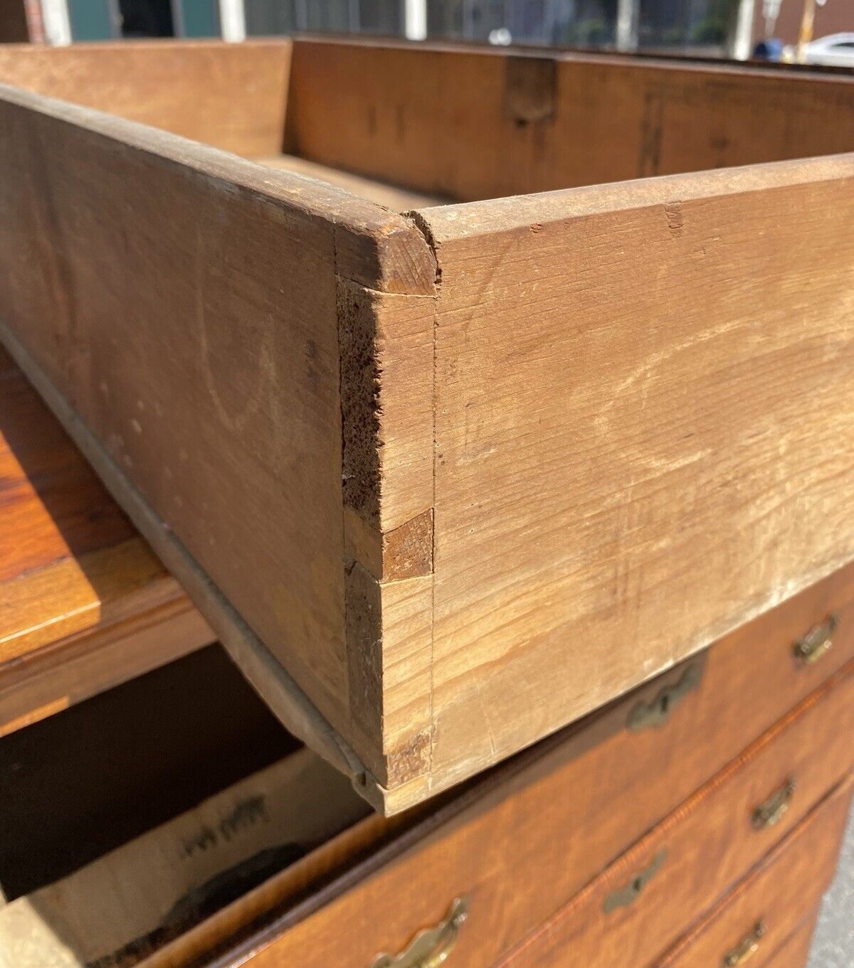 Antique New England Chippendale Tiger Maple Five Drawer Tall Chest Circa 1780