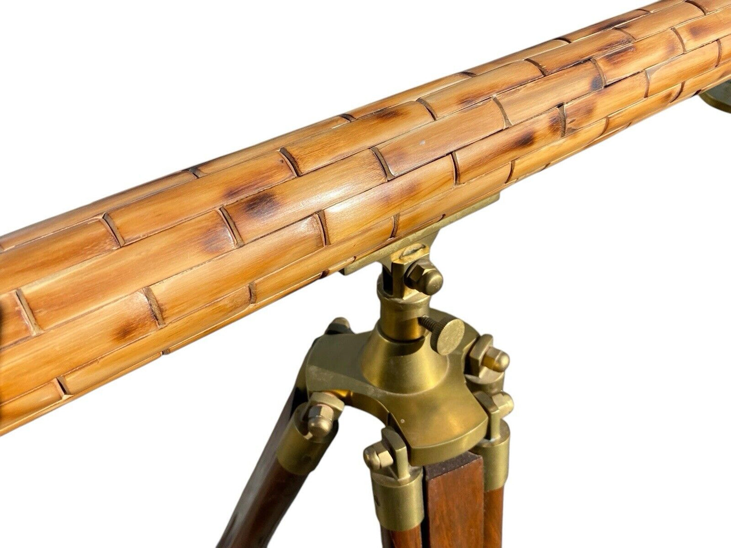 Vintage Brass Telescope / Spyglass with Bamboo Inlay & Adjustable Tripod Base