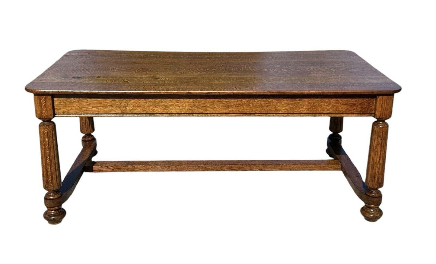 Antique Victorian Tiger Oak Library Table With Two Drawers - Six Feet Long