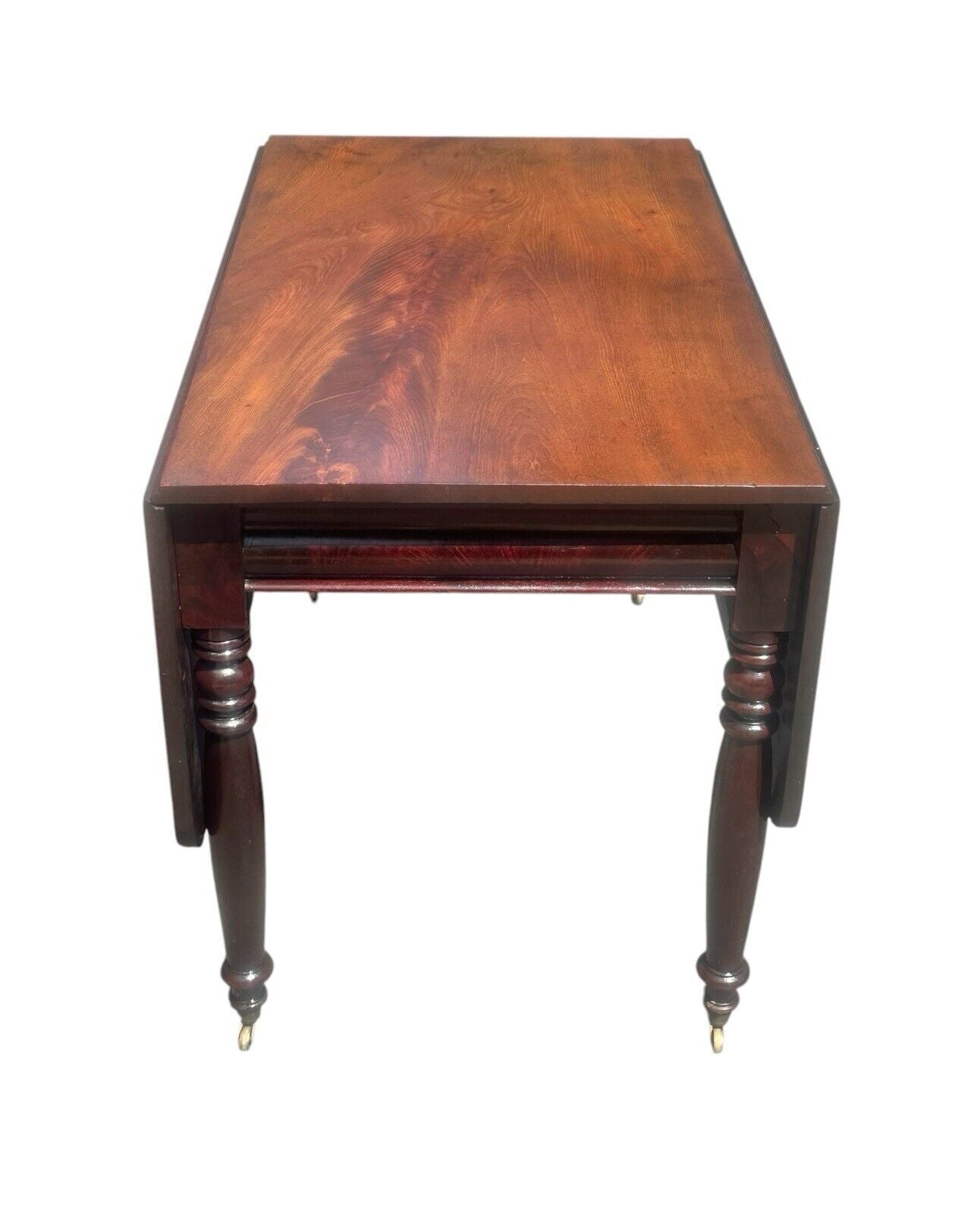 Antique Sheraton Boston Figured Plum Pudding Mahogany Dropleaf Dining Table