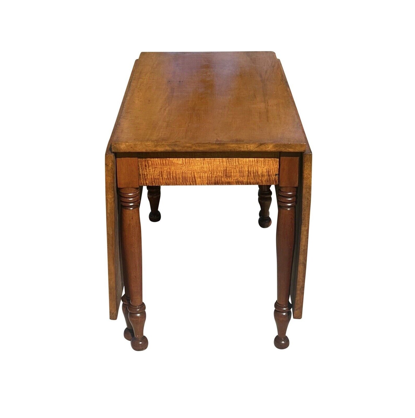 Antique Federal Period New England Tiger Maple & Cherry Dropleaf Dining Table