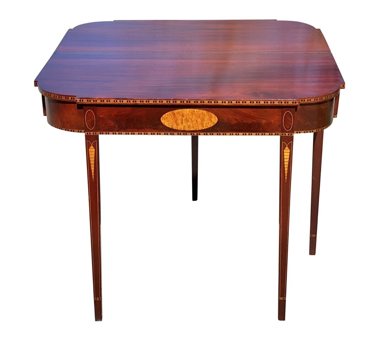 Antique Federal Style Mahogany Card Table / Game Table with Icicle Inlays