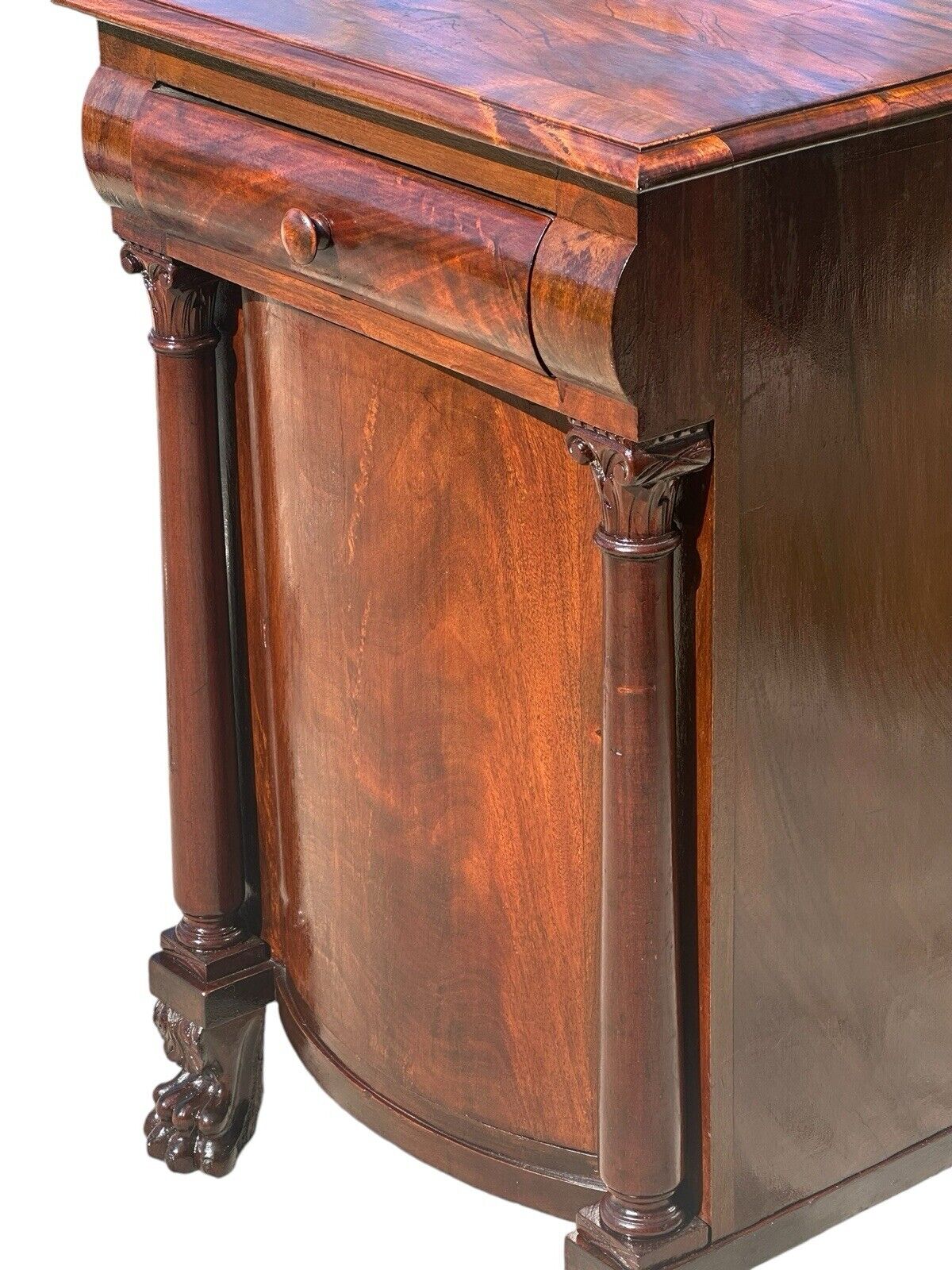 Antique Late Federal Period Classical Mahogany Serving Cabinet With Curved Door