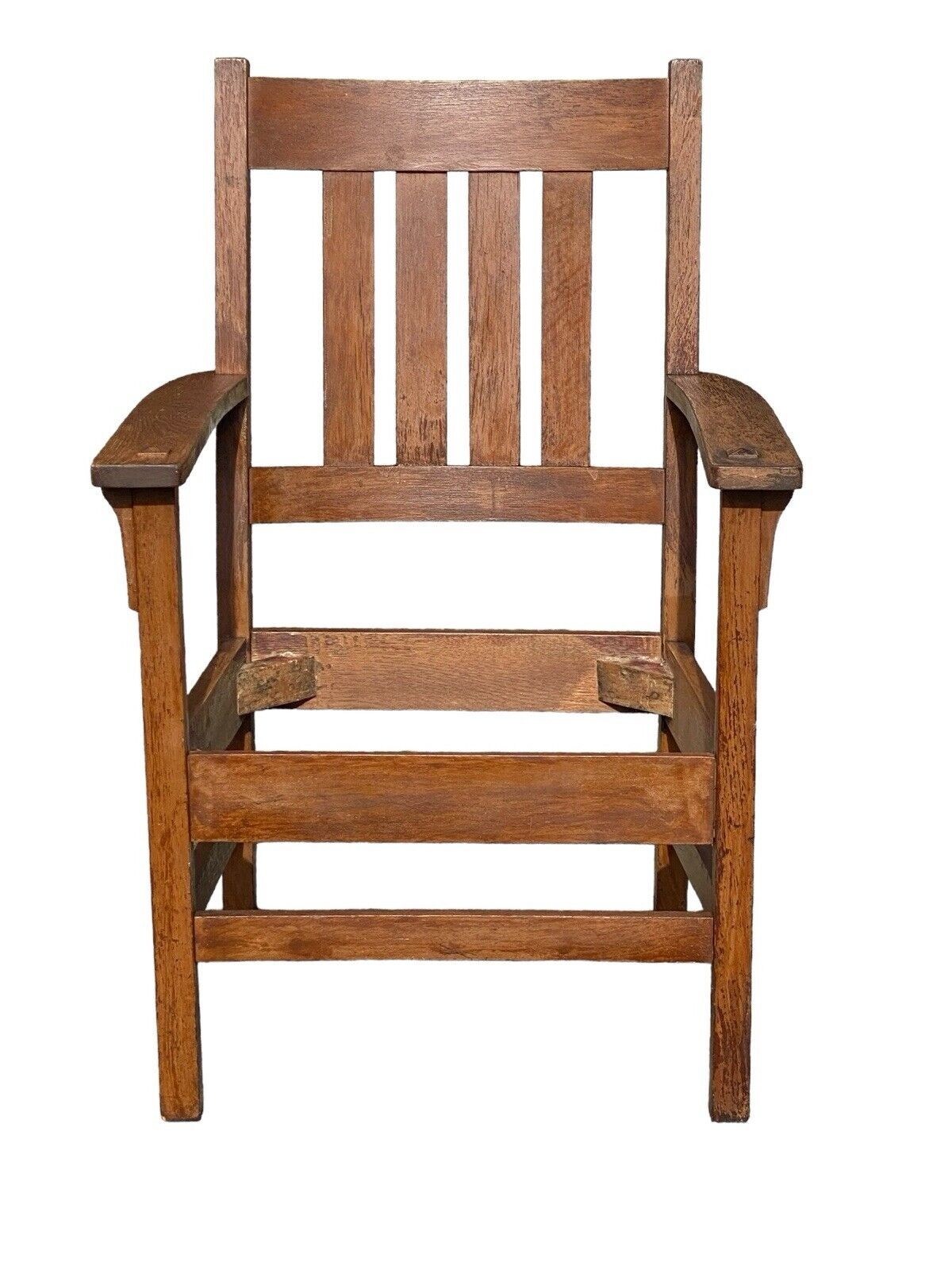 Antique Arts & Crafts Oak Armchair With Orange Leather Seat