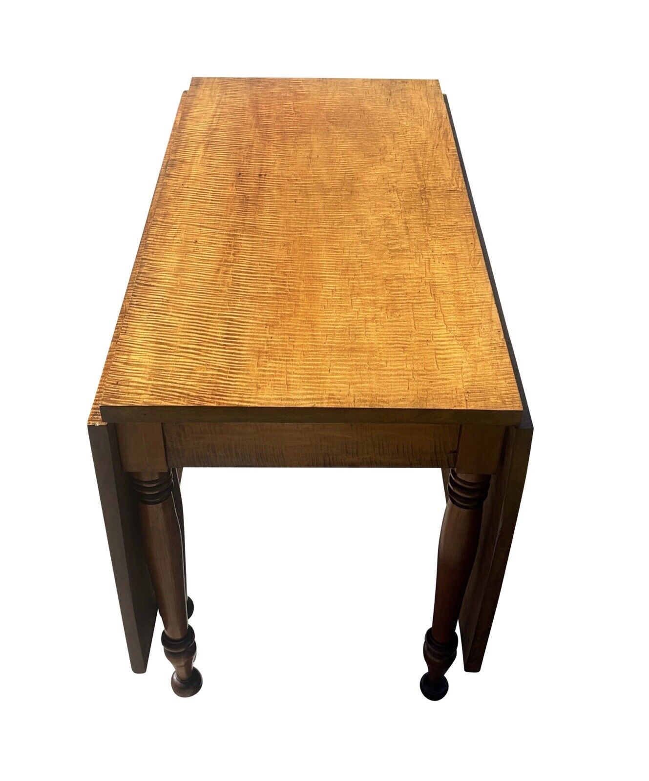 Antique Federal Period New England Tiger Maple & Cherry Dropleaf Dining Table