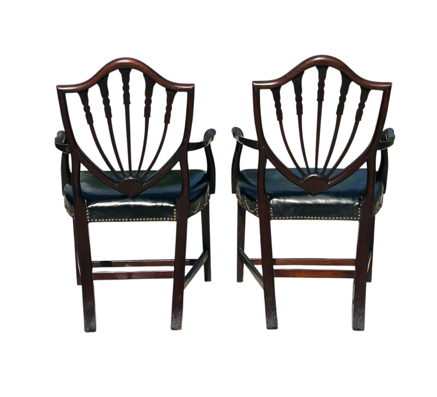 Pair of Antique Federal Style Mahogany Shieldback Arm Chairs With Leather Seats