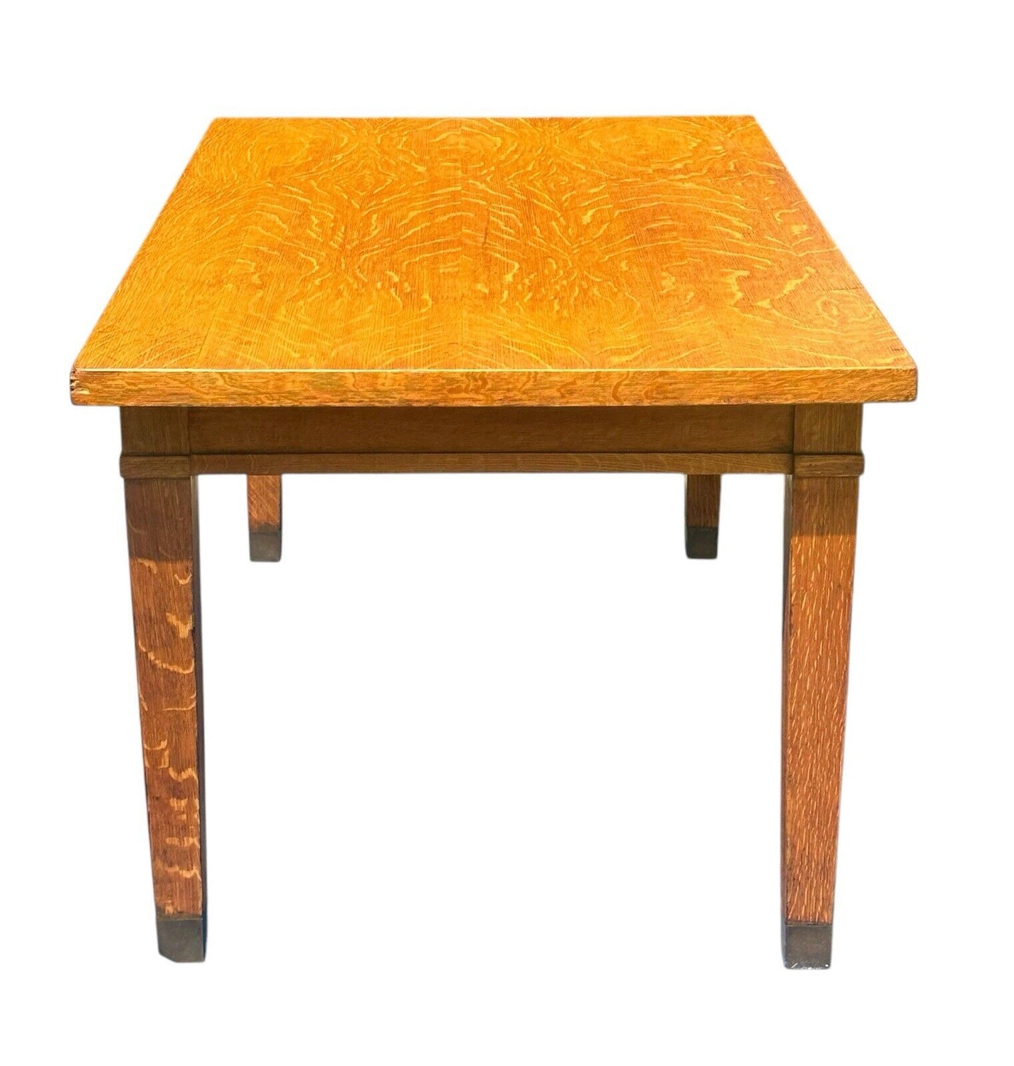 Antique Arts & Crafts Mission Oak Library Table With Two Drawers - Tiger Oak