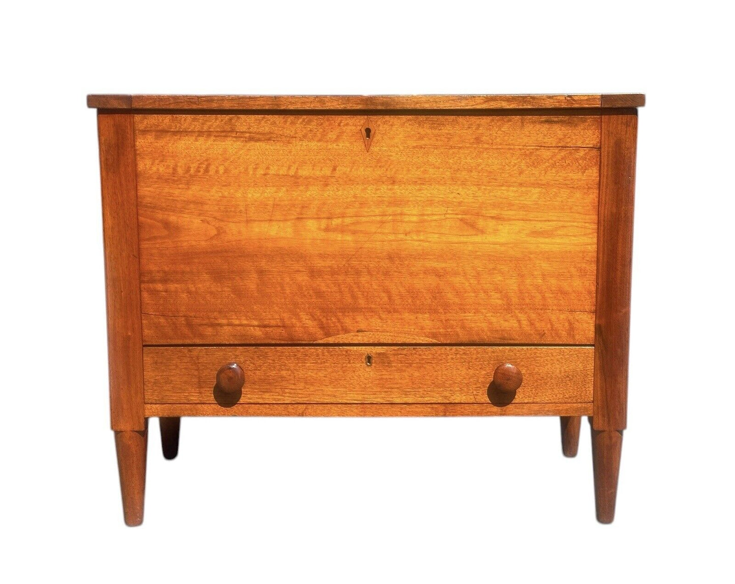 Antique Federal Period Southern Figured Walnut Sugar Chest With Single Drawer