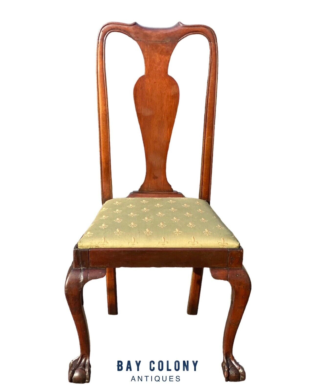 Antique Queen Anne Mahogany Side Chair With Carved Ball & Claw Feet