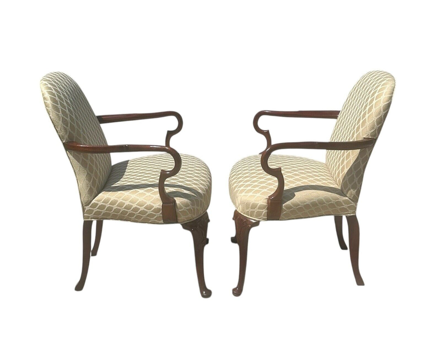 Pair of Georgian Style Cherry Shell Carved Embroidered Arm Chairs by Old Hickory