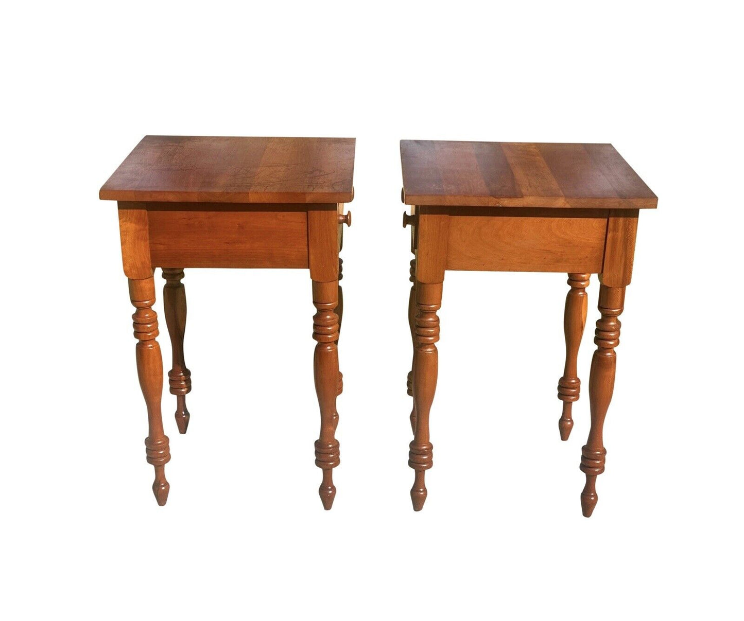 Pair of Antique Sheraton Style Cherry Kentucky Single Drawer Bedside Nightstands