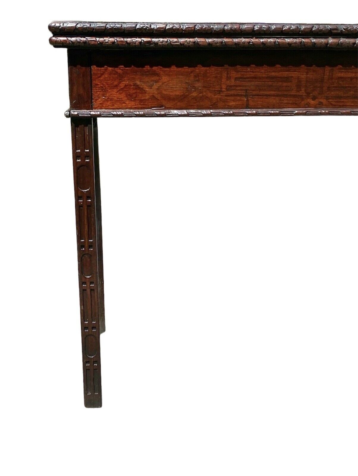 Antique Chinese Chippendale Mahogany Card Table with Foliate Carved Edge CA 1760