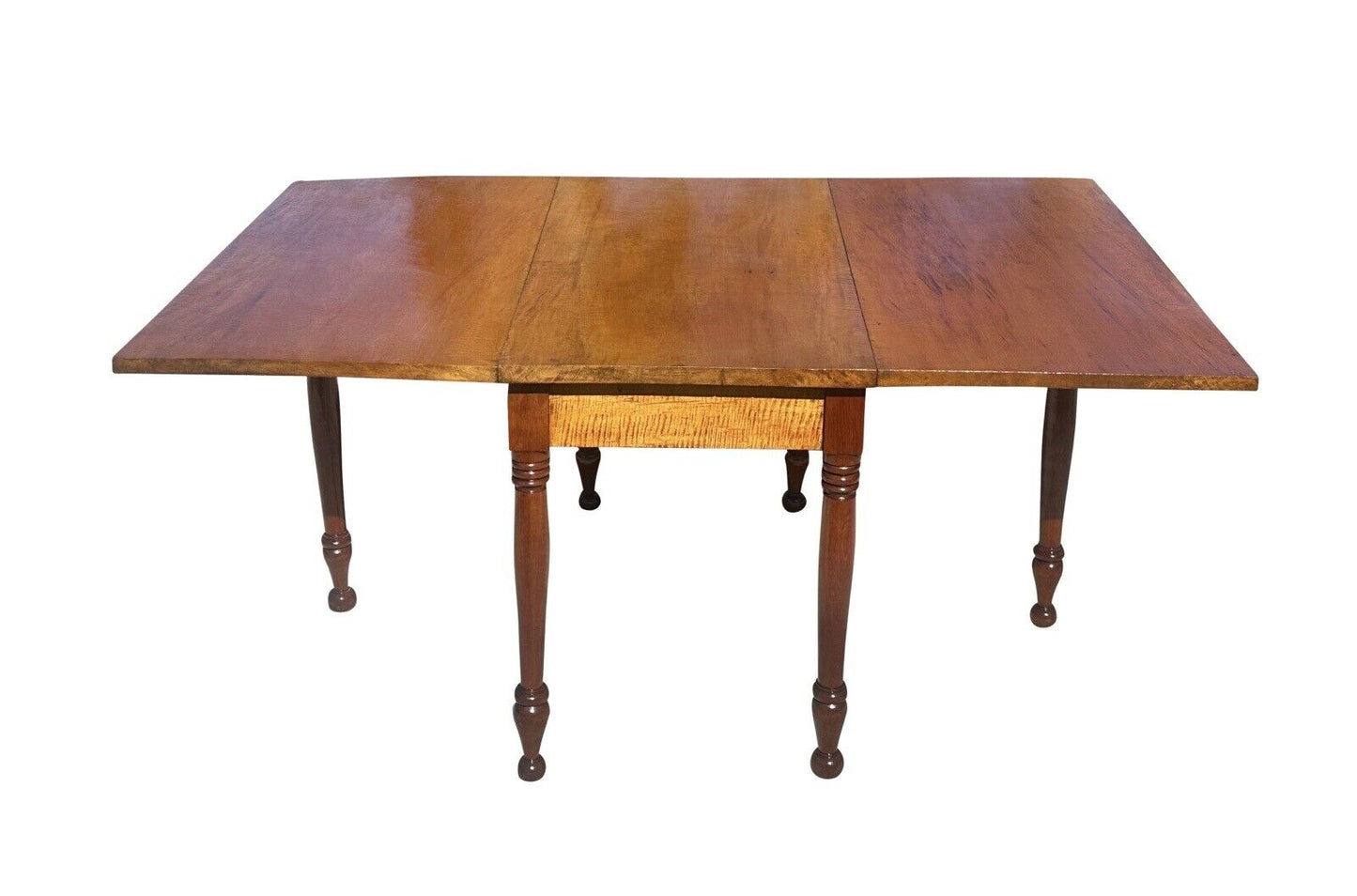 Antique Federal Period New England Tiger Maple & Cherry Dropleaf Dining Table