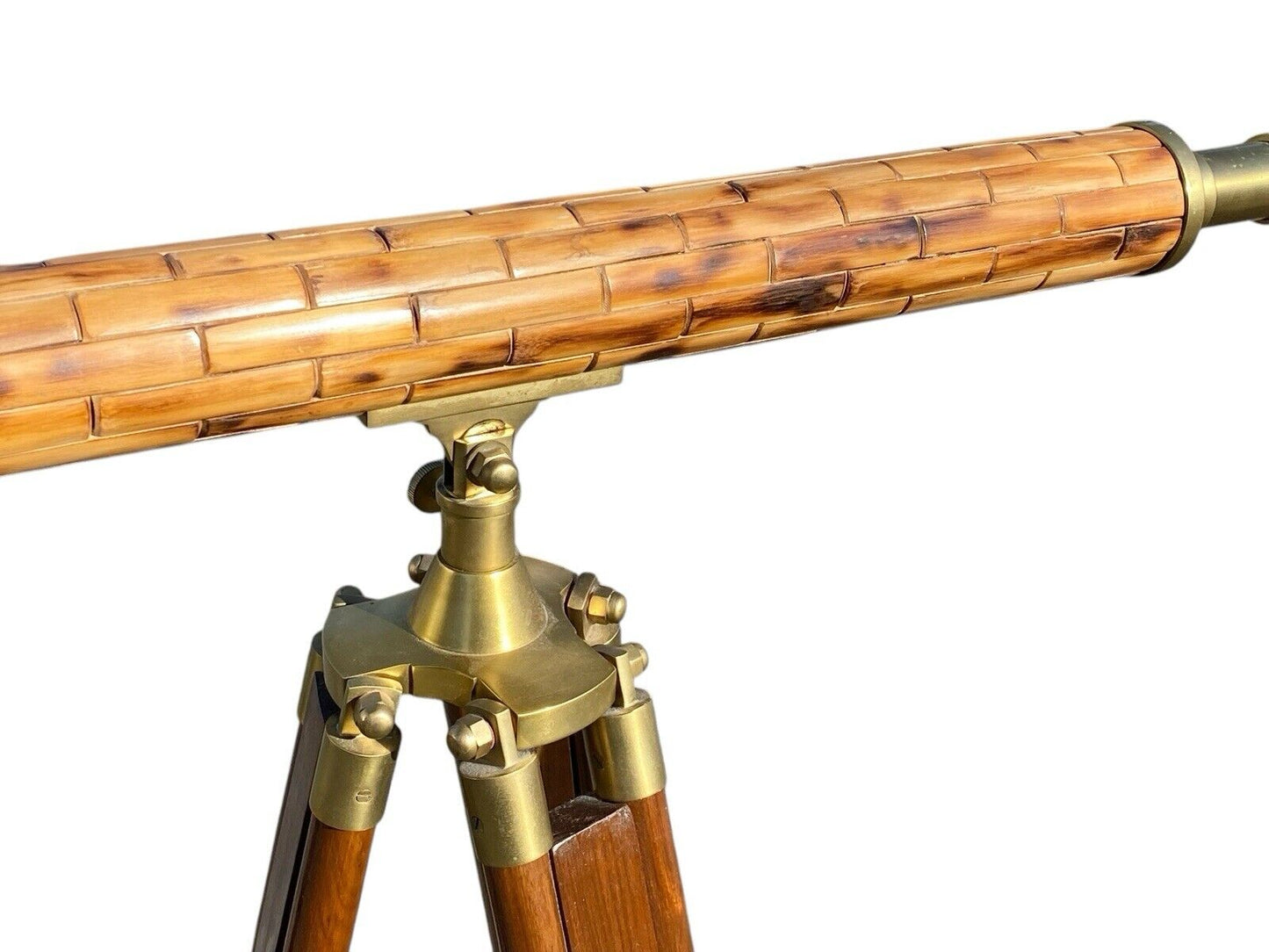 Vintage Brass Telescope / Spyglass with Bamboo Inlay & Adjustable Tripod Base