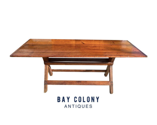 Late 19th Century Antique Nantucket Sawbuck Dining Table With Breadboard Ends